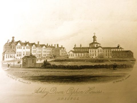 The cover of a notecard of Müller's orphanage.